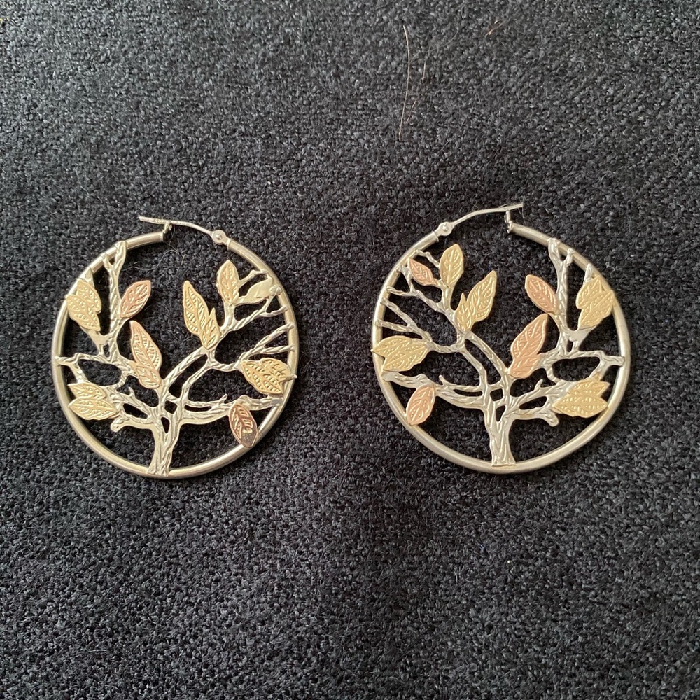 Estate SLC 14K Tri-Gold & Sterling Silver Hoops